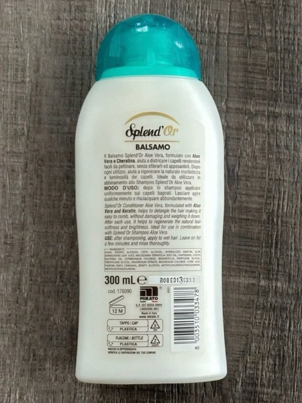 New Italian Splend’Or Basalmo Aloe & Keratin Conditioner from Italy